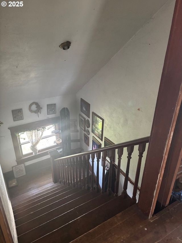 stairway with wood-type flooring