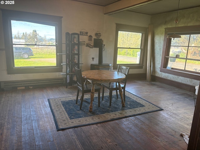 dining area featuring hardwood / wood-style flooring and baseboards