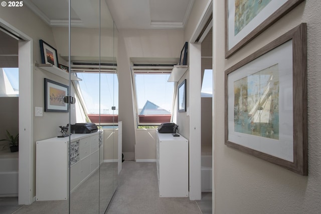 laundry room featuring crown molding