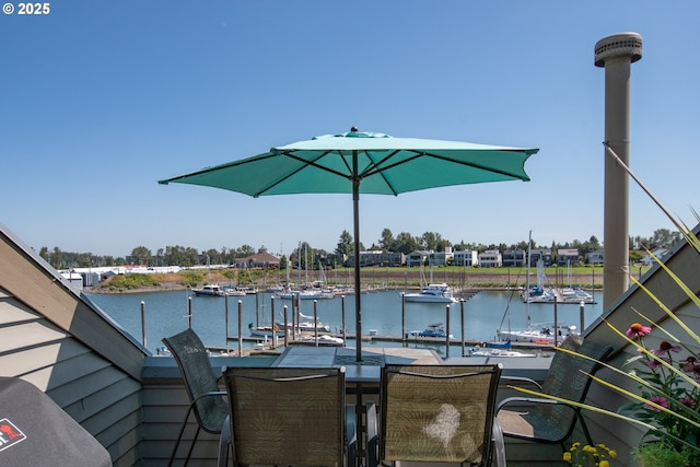 view of dock with a water view