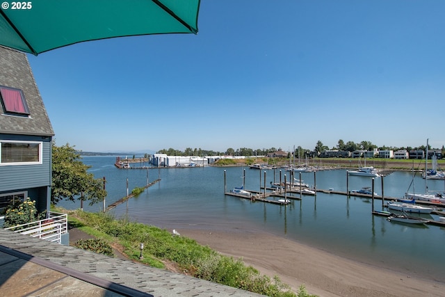 view of dock featuring a water view