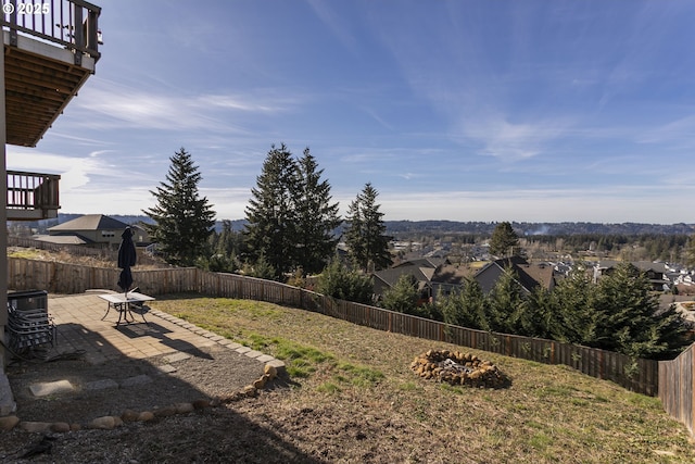 view of yard with a fenced backyard and a patio