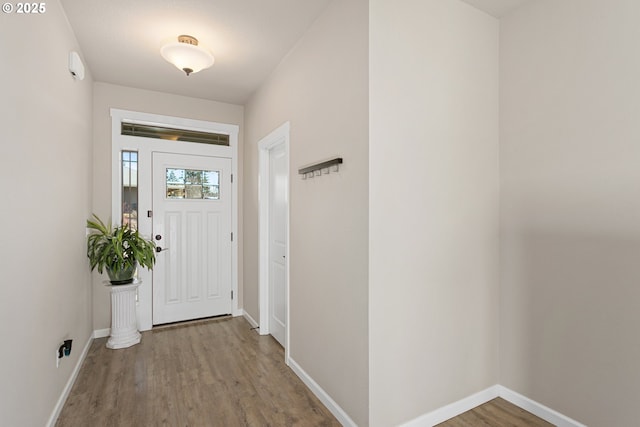 entryway featuring baseboards and wood finished floors