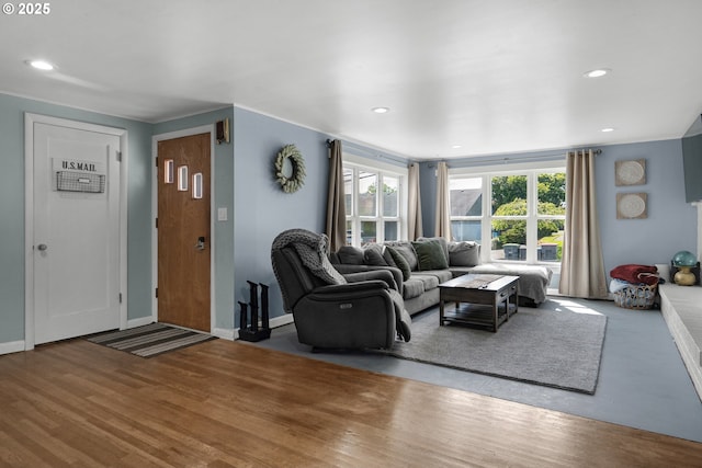 1858 5th St, Astoria, OR 97103 - living area with recessed lighting, wood finished floors, and baseboards