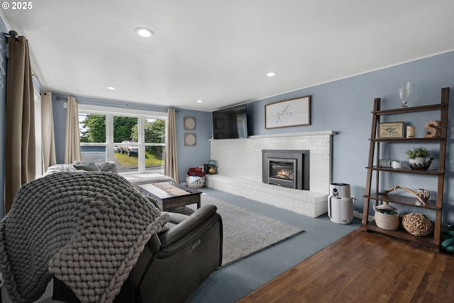 1858 5th St, Astoria, OR 97103 - living room with a brick fireplace and recessed lighting