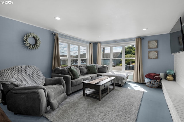 1858 5th St, Astoria, OR 97103 - living area with recessed lighting and concrete flooring