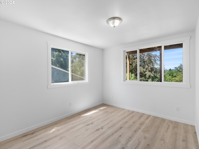 unfurnished room with a healthy amount of sunlight and light wood-type flooring