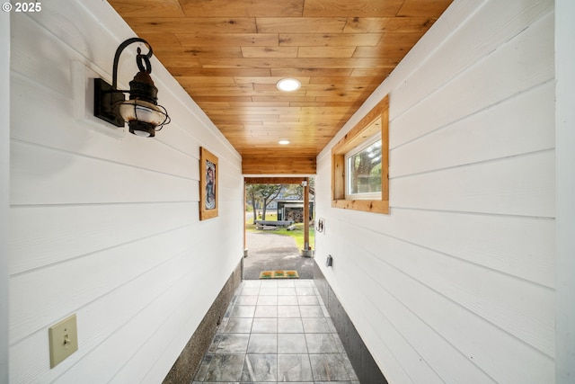 26280 Beach Dr, Rockaway Beach, OR 97136 - corridor with wood ceiling, wood walls, and recessed lighting