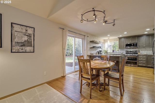 dining space with light hardwood / wood-style flooring