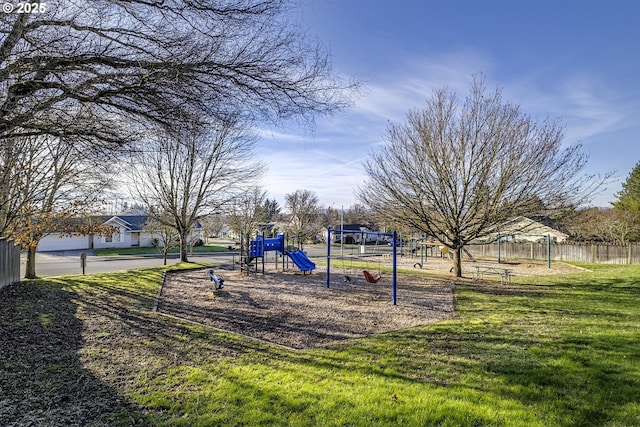 view of play area with a yard