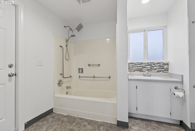 1570 Blaine St, Woodburn, OR 97071 - bathroom with shower / bathtub combination, vanity, and backsplash