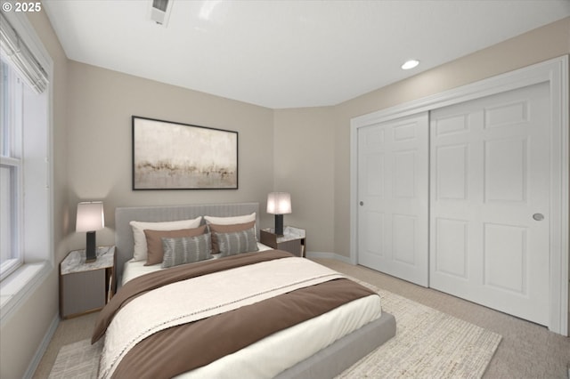 4679 Dogwood Dr, Lake Oswego, OR 97035 - bedroom with light carpet, baseboards, a closet, and recessed lighting