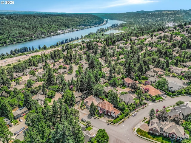 3852 Fairhaven Dr, West Linn, OR 97068 - aerial view of residential area featuring a heavily wooded area and a nearby body of water