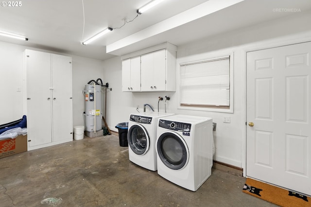 13140 SW Edgewood St, Portland, OR 97225 - washroom with secured water heater, cabinet space, and washing machine and clothes dryer