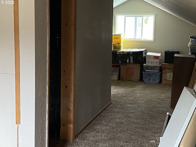313 Taylor St, Ryderwood, WA 98581 - hallway featuring carpet flooring and vaulted ceiling