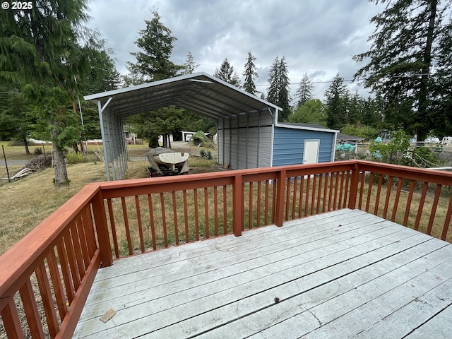 313 Taylor St, Ryderwood, WA 98581 - wooden deck featuring a carport and a yard