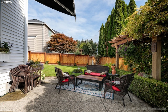 view of patio / terrace featuring an outdoor living space