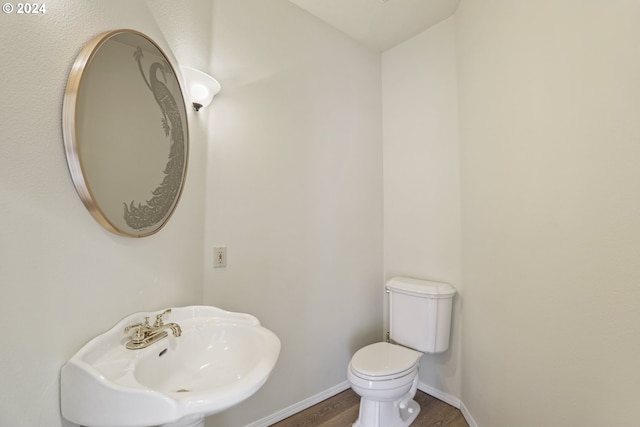 bathroom with wood-type flooring, sink, and toilet