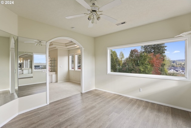 empty room featuring light hardwood / wood-style flooring and ceiling fan