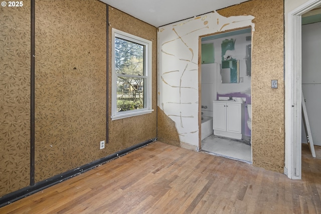 unfurnished room featuring a sink and wood finished floors