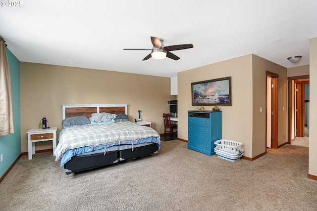 bedroom featuring carpet floors and ceiling fan