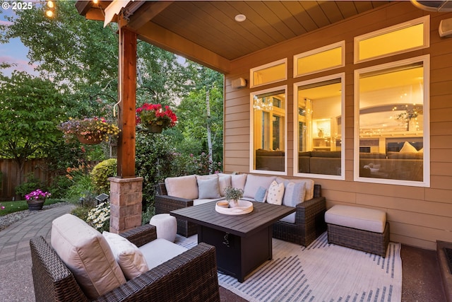 18287 SW Florendo Ln, Beaverton, OR 97007 - patio terrace at dusk featuring outdoor lounge area and a patio area