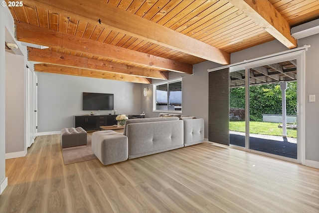 721 NW 76th St, Vancouver, WA 98665 - living area featuring light wood-style floors and a wooden ceiling with exposed beams