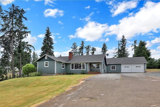 35478 Brabham Rd, Pleasant Hill, OR 97455 - single story home featuring driveway, a garage, a chimney, a front lawn, and crawl space