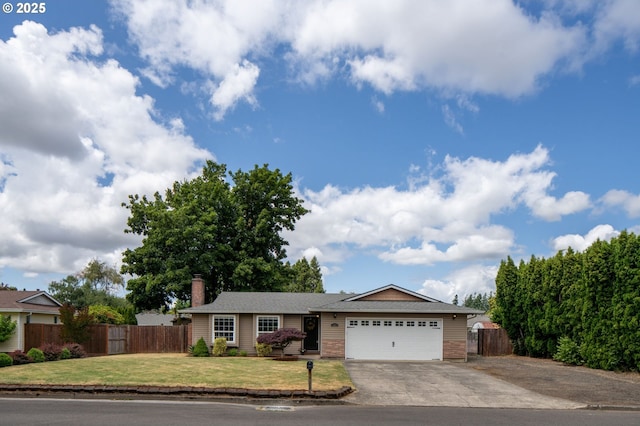 1001 S Grant St, Canby, OR 97013 - ranch-style house featuring a garage, concrete driveway, and a chimney
