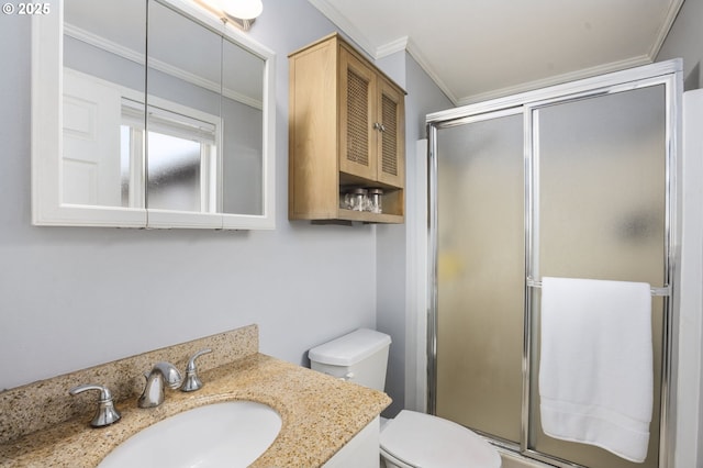 1001 S Grant St, Canby, OR 97013 - bathroom with a stall shower, vanity, and crown molding