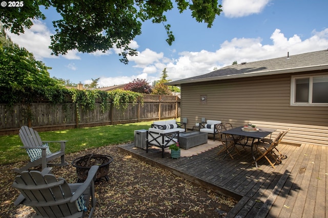 1001 S Grant St, Canby, OR 97013 - wooden deck with an outdoor living space with a fire pit and outdoor dining space