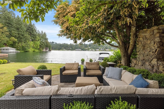 1667 Lake Front Rd, Lake Oswego, OR 97034 - view of patio / terrace with a water view and an outdoor living space