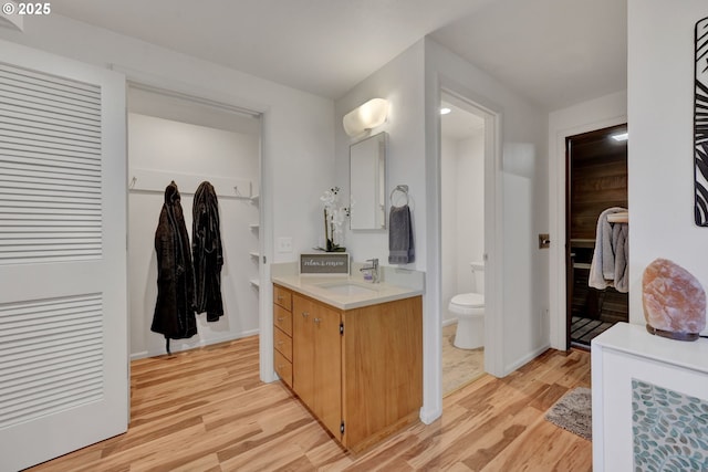 2435 Skyline Blvd, Eugene, OR 97403 - full bath with wood finished floors, toilet, vanity, a closet, and baseboards