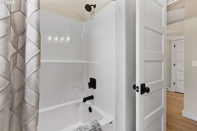 32750 Macy St, Eugene, OR 97408 - full bath with shower / bath combination with curtain and wood finished floors
