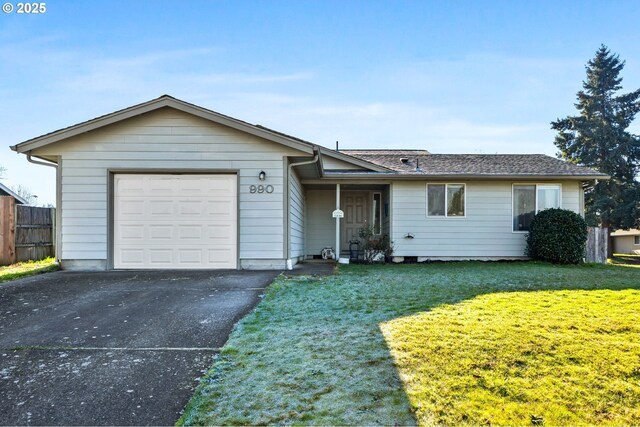 garage with a lawn