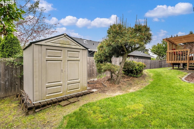view of shed featuring a fenced backyard