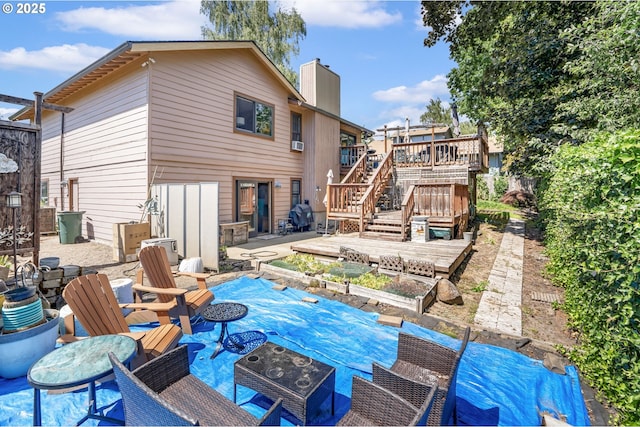 3327 Hillcrest Way, Forest Grove, OR 97116 - back of house featuring a chimney, a wooden deck, stairs, a patio area, and cooling unit