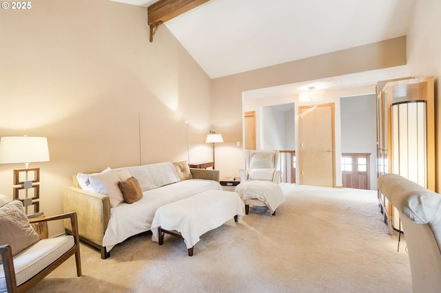 3327 Hillcrest Way, Forest Grove, OR 97116 - living room with carpet, beam ceiling, and high vaulted ceiling