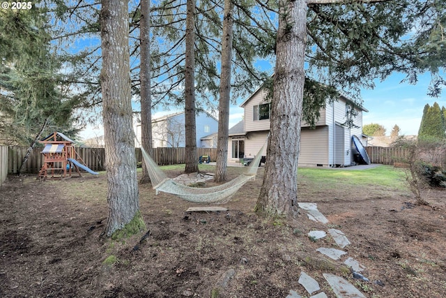 view of yard with a playground