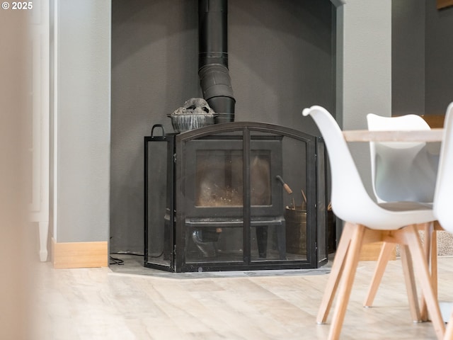 interior details with a wood stove