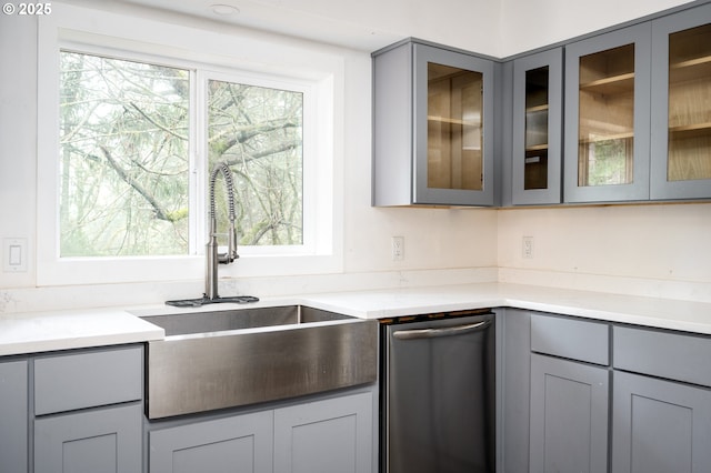 kitchen with gray cabinets and sink