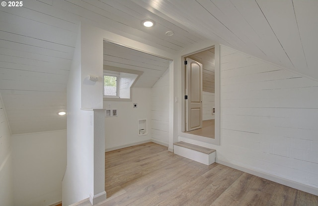 126 NE Garfield St, Camas, WA 98607 - bonus room with vaulted ceiling, light wood-style floors, recessed lighting, wood walls, and wood ceiling