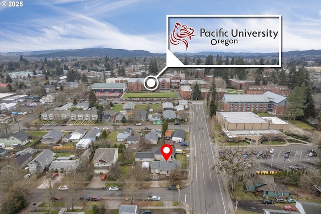 birds eye view of property featuring a mountain view