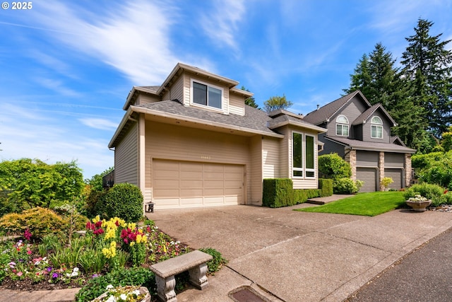 11442 SW Woodlee Heights Ct, Portland, OR 97219 - view of front of property featuring an attached garage, concrete driveway, and roof with shingles