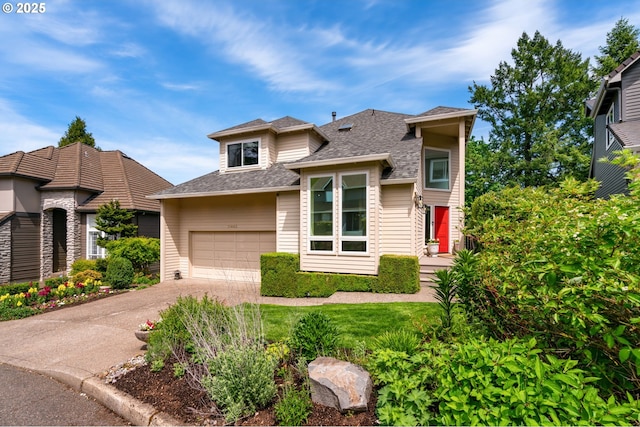 11442 SW Woodlee Heights Ct, Portland, OR 97219 - view of front of property featuring concrete driveway, a garage, and a shingled roof