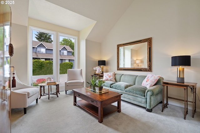 11442 SW Woodlee Heights Ct, Portland, OR 97219 - living room featuring carpet and vaulted ceiling