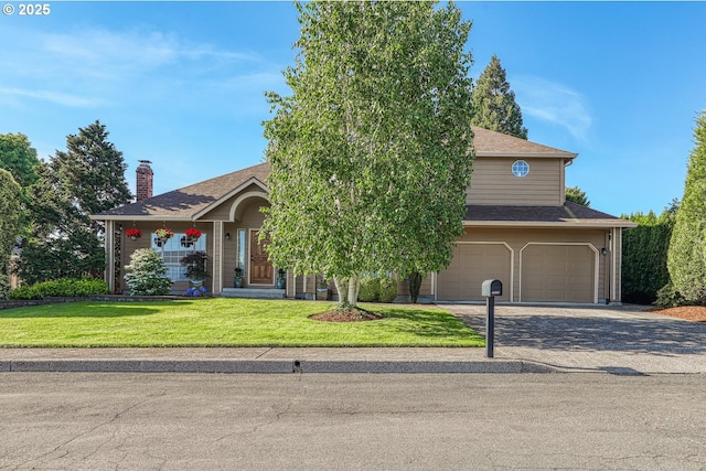 3003 NE 164th St, Ridgefield, WA 98642 - obstructed view of property featuring a garage, a front yard, driveway, and a shingled roof