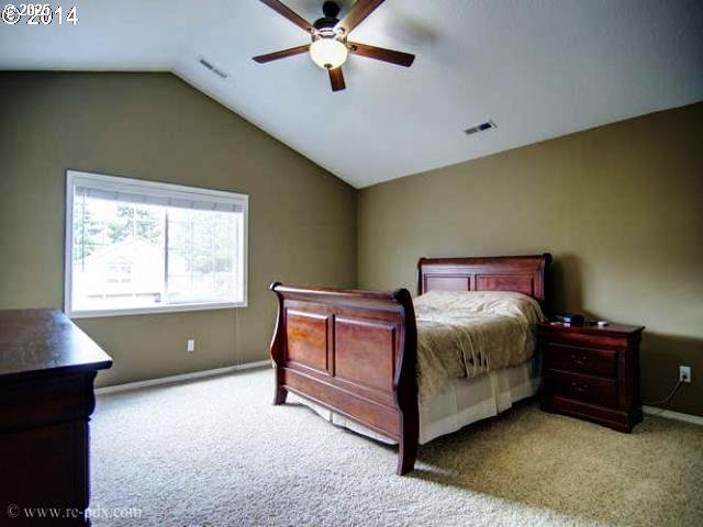 5906 NE 56th St, Vancouver, WA 98661 - bedroom with carpet floors, lofted ceiling, and ceiling fan
