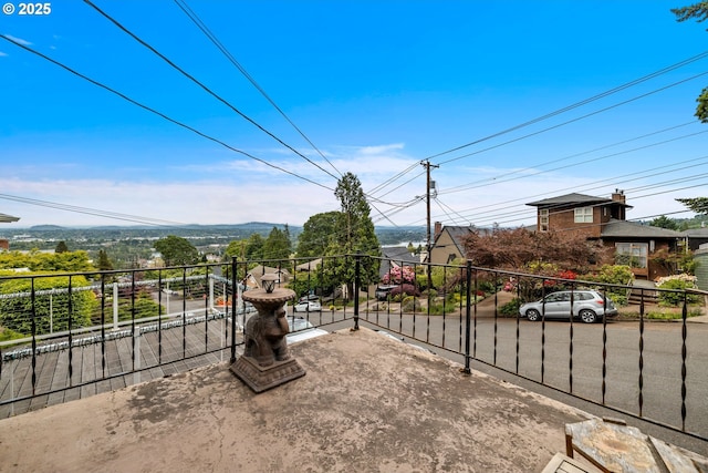 view of patio with a mountain view