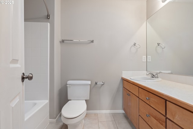 full bathroom with tile patterned flooring, vanity, toilet, and bathtub / shower combination